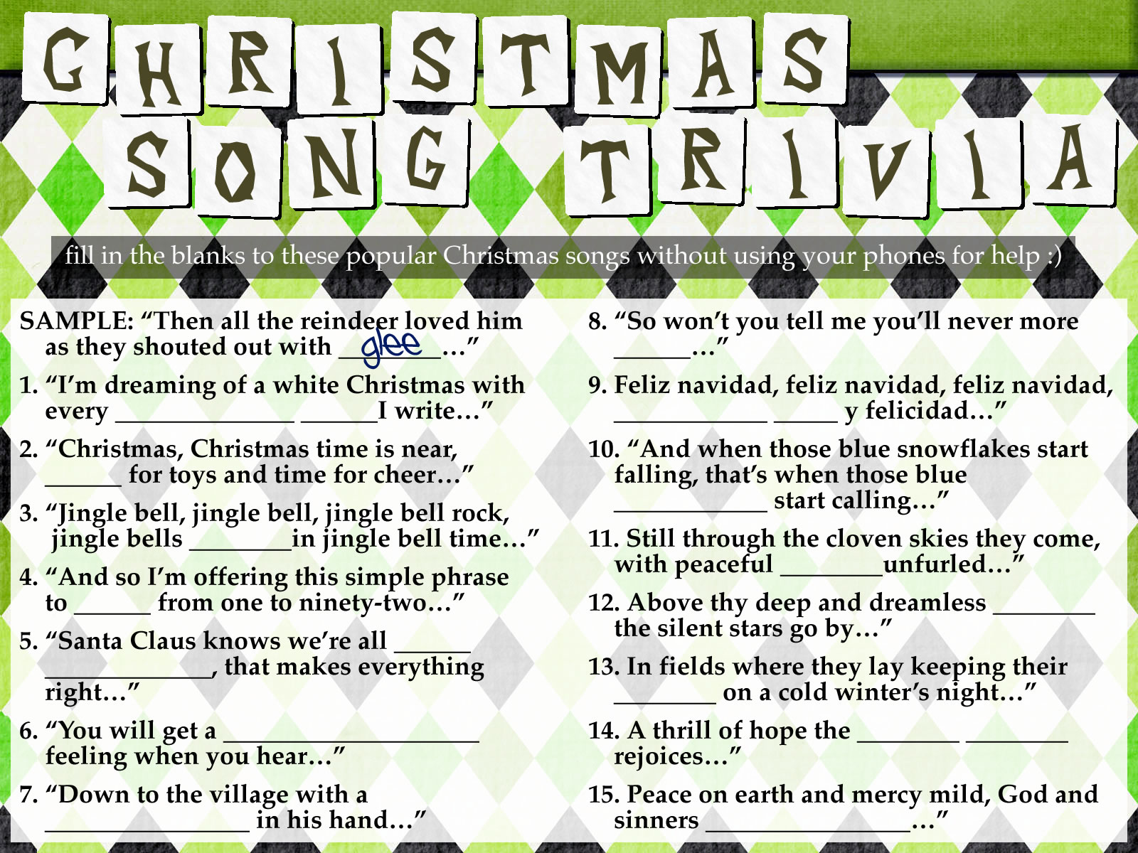 FREEBIE Christmas Song Trivia