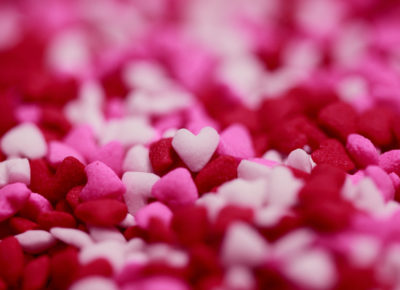 Red, pink, and white Valentine's Day heart sprinkles.